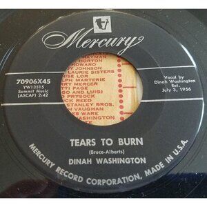 Dinah Washington Tears to Burn / Soft Winds 45 Vinyl 50s R&B Soul Mercury VG+